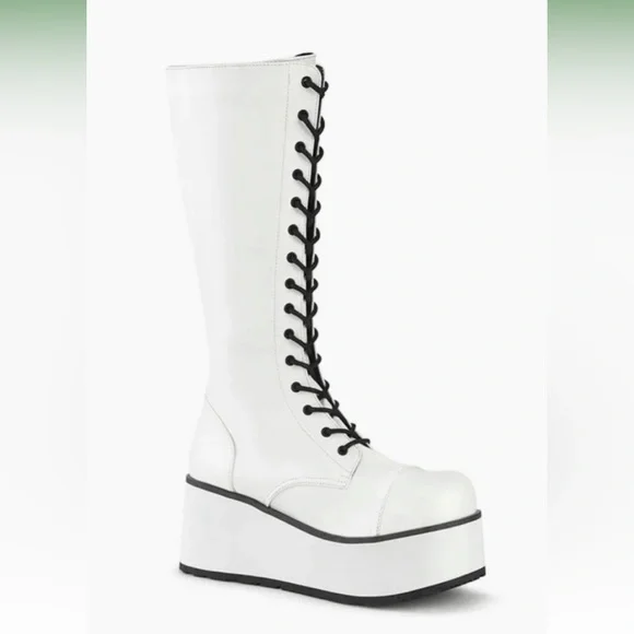 Demonia chunky white Tall knee calf platform boots -  Trashville - 502 - Picture 5 of 7